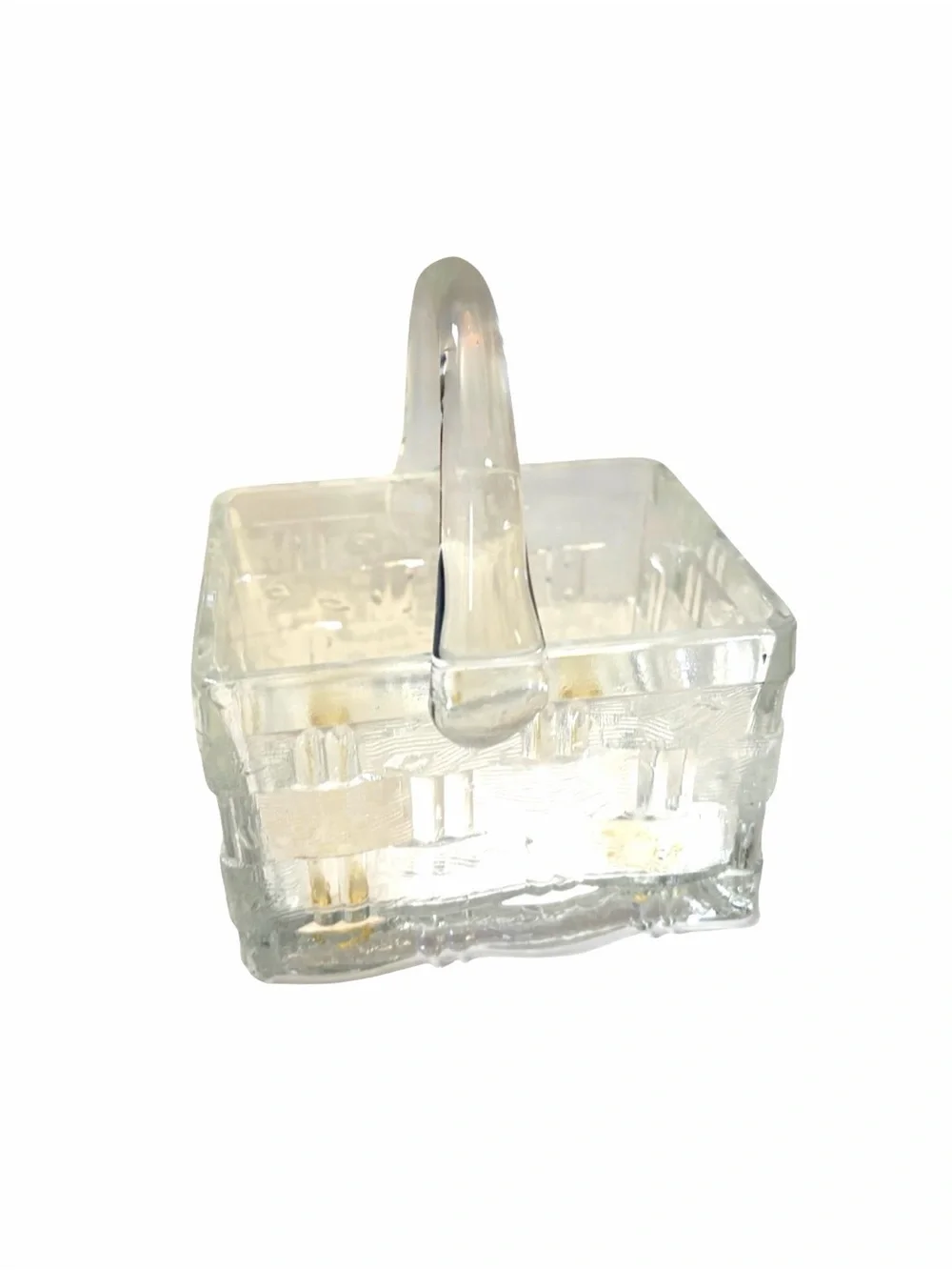 Vintage Clear Pressed Glass 4” Square Basket Geometric Lattice Weave Pattern